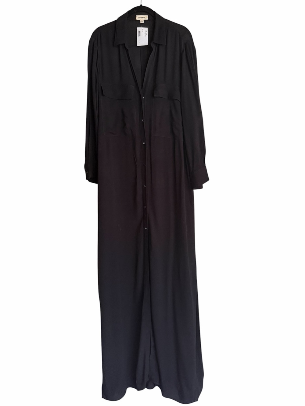 NWT L'AGENCE Black Long Button-Front Shirt Dress